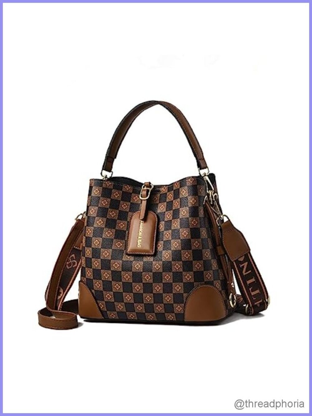 PU Leather Plaid Bucket Bag Satchel Crossbody Top Handle Purse